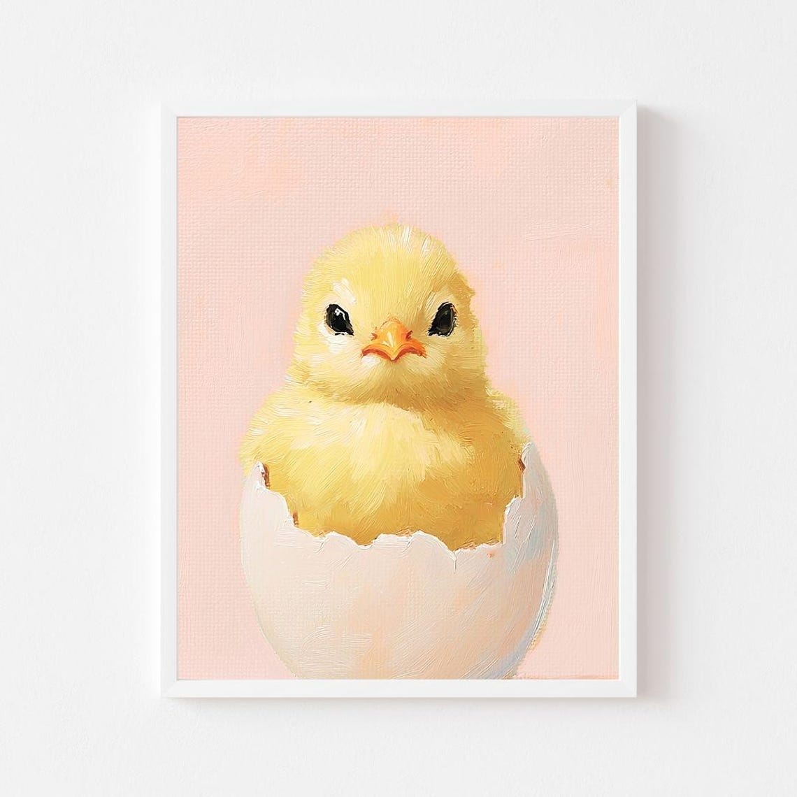 Fluffy Yellow Chick Hatching from Eggshell Spring Animal Poster