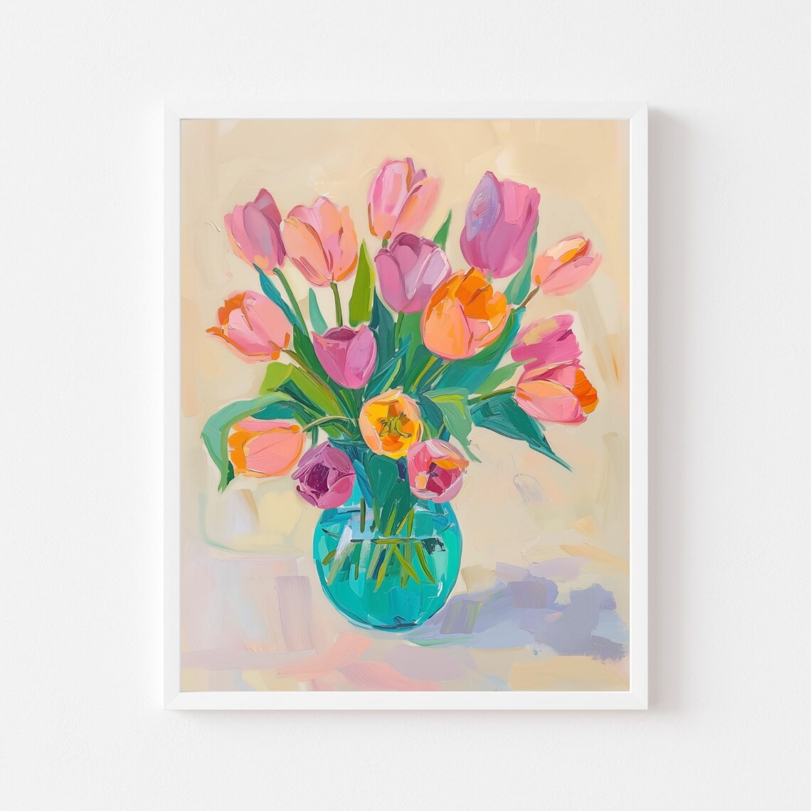 Colorful Tulip Painting, Retro Spring Floral Art Print