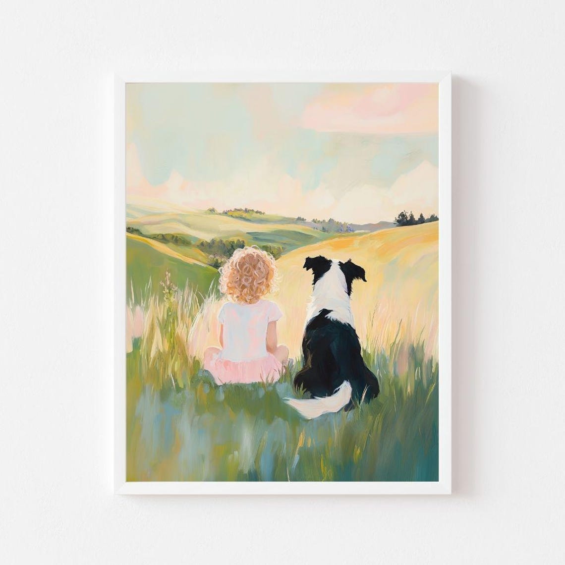 Little Girl And Border Collie On A Sunny Green Hillside Poster