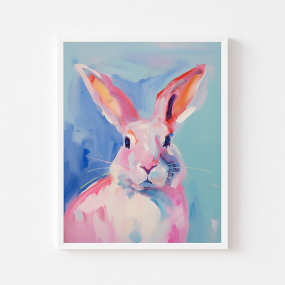 Pink Bunny Rabbit Face Close Up Pastel Painting Nursery Poster
