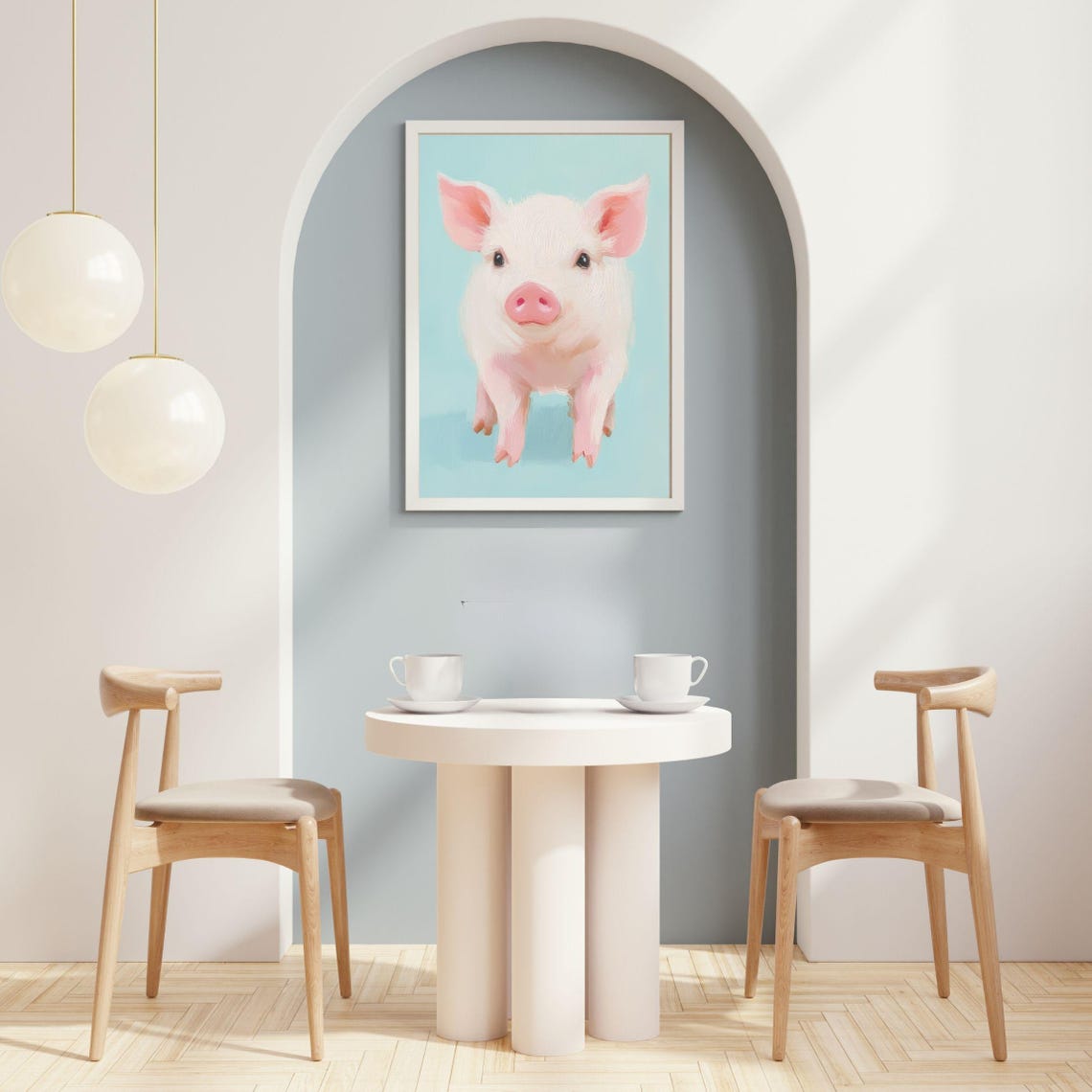 Cute Pink Piglet Portrait on a Pastel Teal Background Poster - Image 2