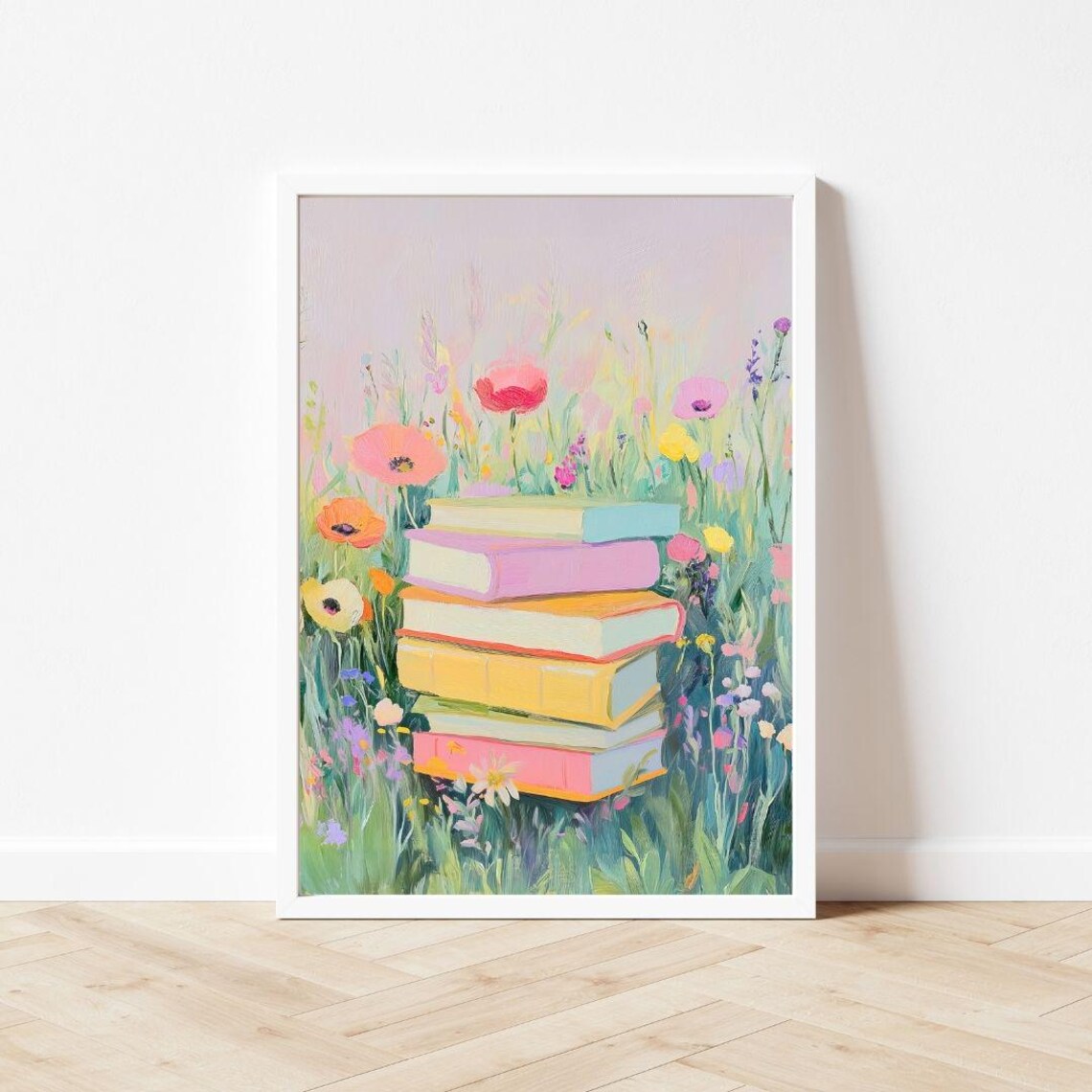 Book Stack in Flowers, Floral Reading Nook Art Print - Image 3