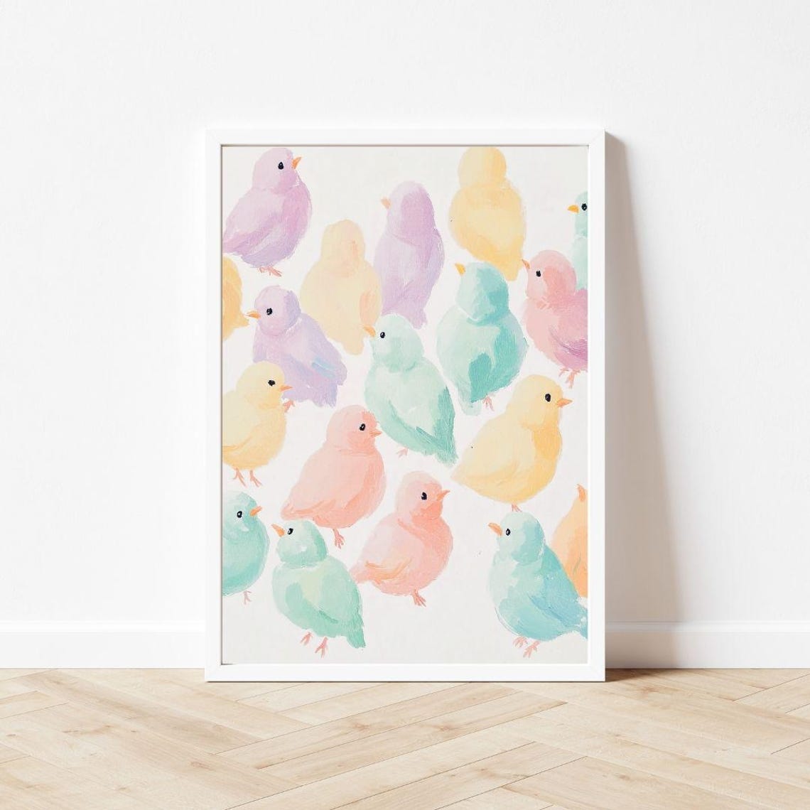 Pastel Baby Chicks Scattered on White Easter Painting Poster - Image 3