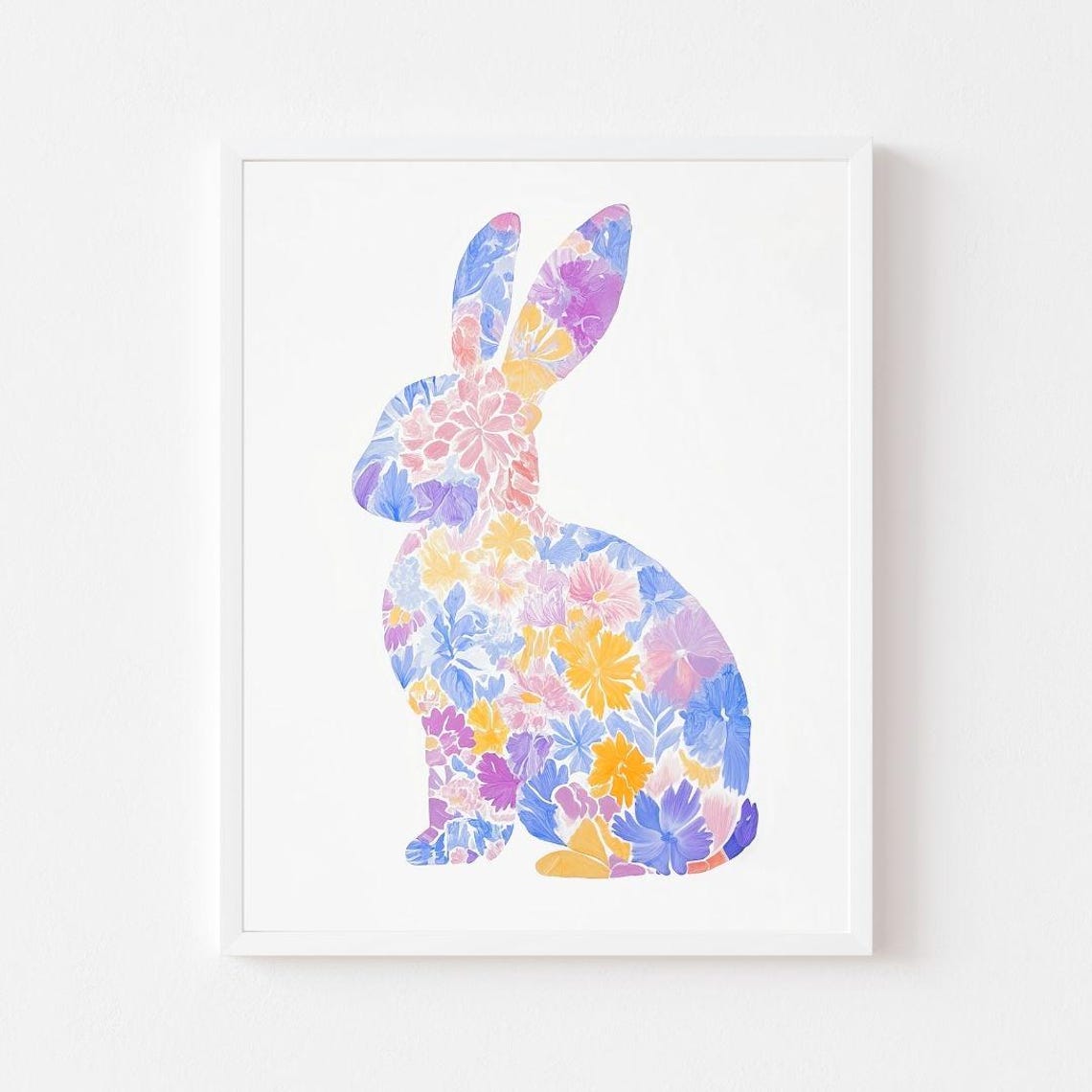Floral Rabbit Silhouette Filled with Watercolor Blooms Easter Poster