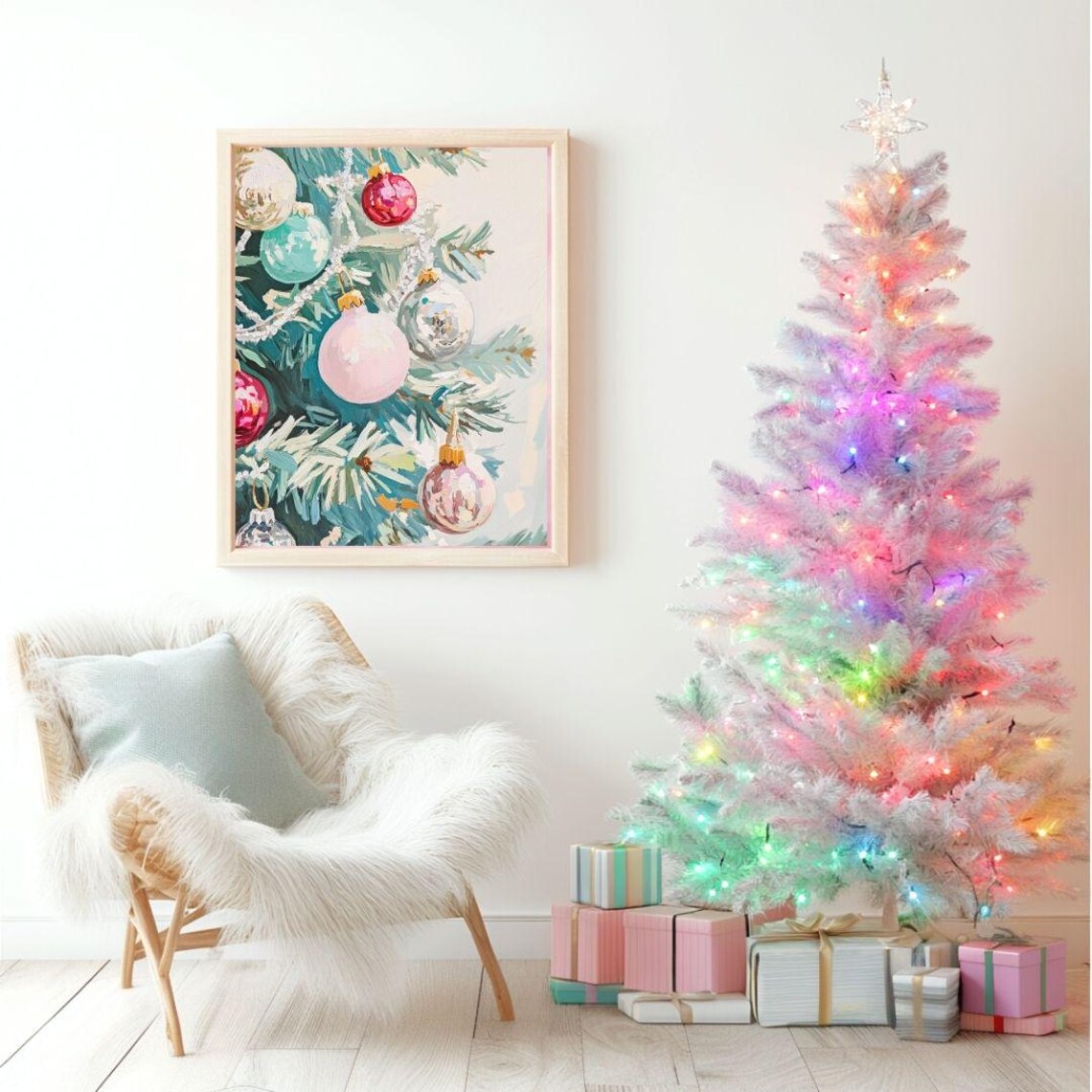 Retro Christmas Tree Ornaments, Vintage Holiday Art Print - Image 2