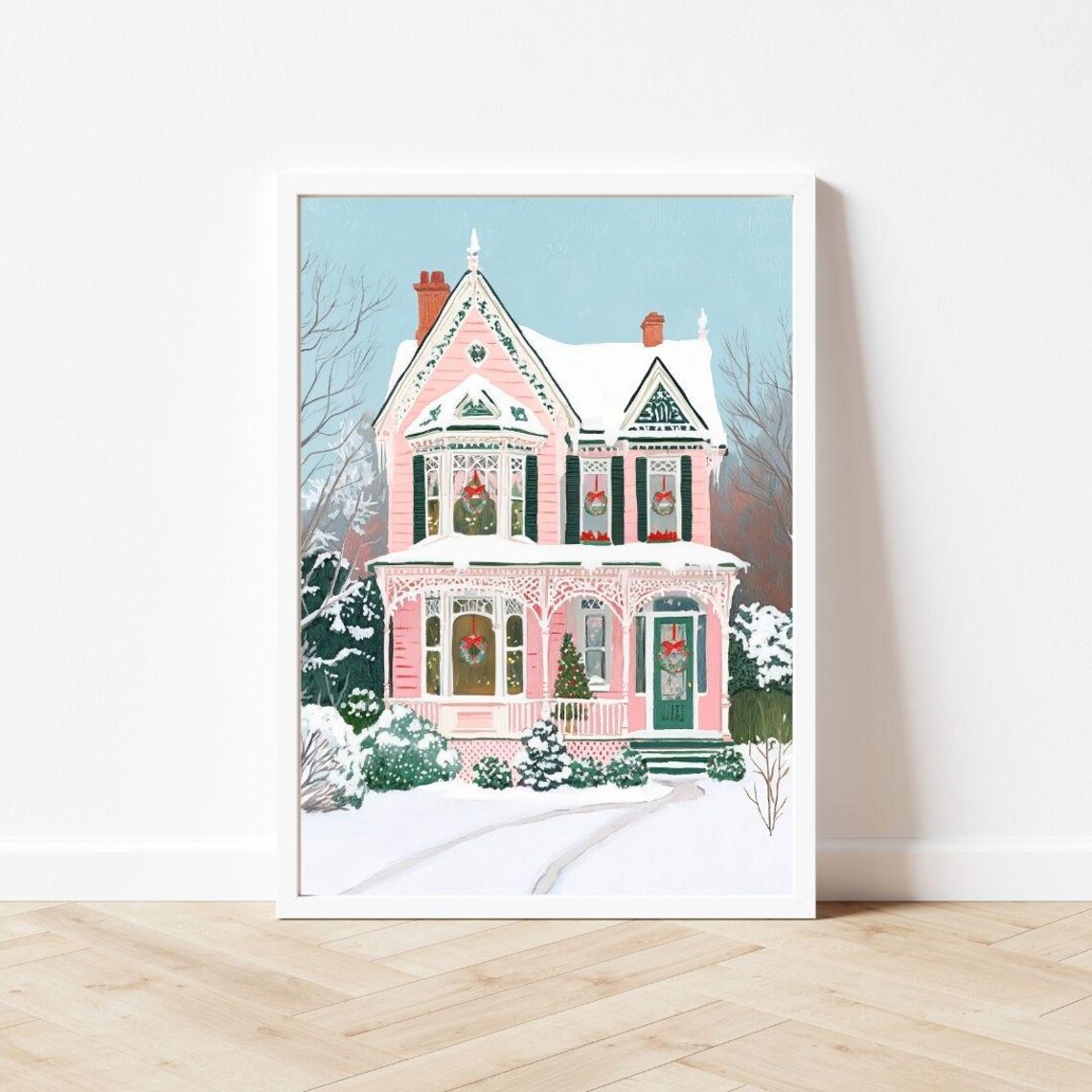 Victorian House Christmas Art Print, Vintage Winter - Image 3