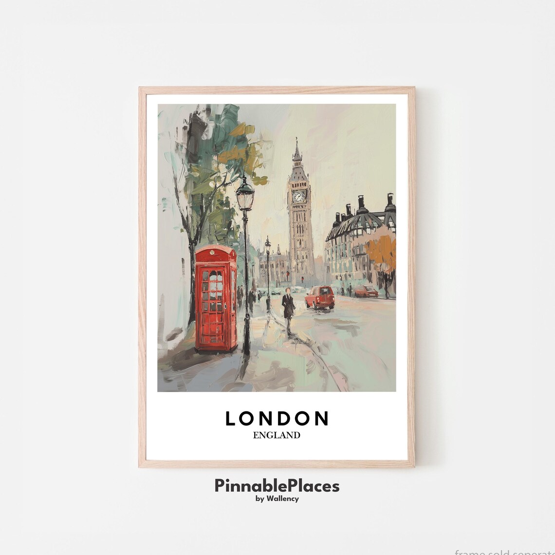 London England Loose Watercolor Big Ben Red Phone Box Street Poster