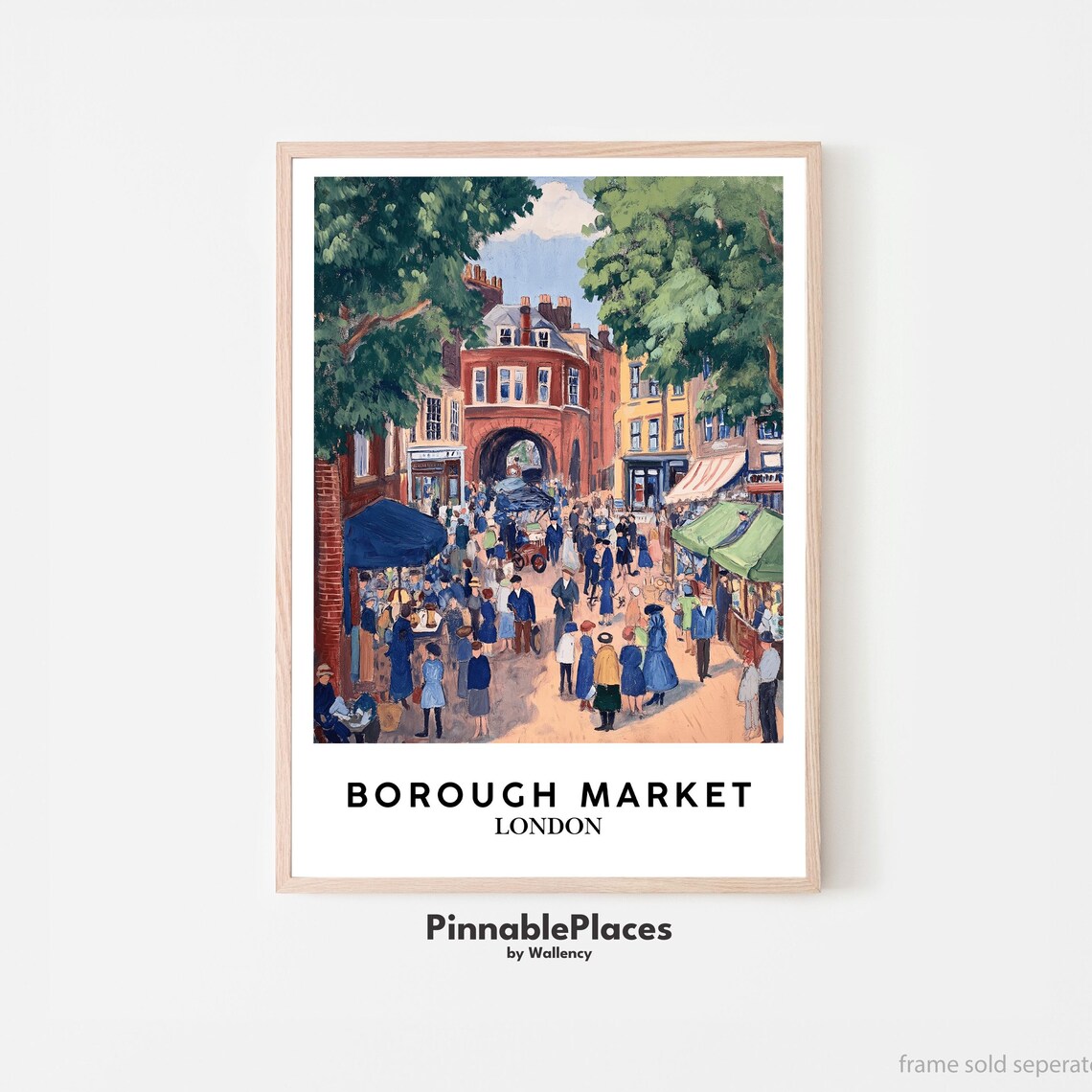 Borough Market London Busy Street Scene Crowd Vintage Poster