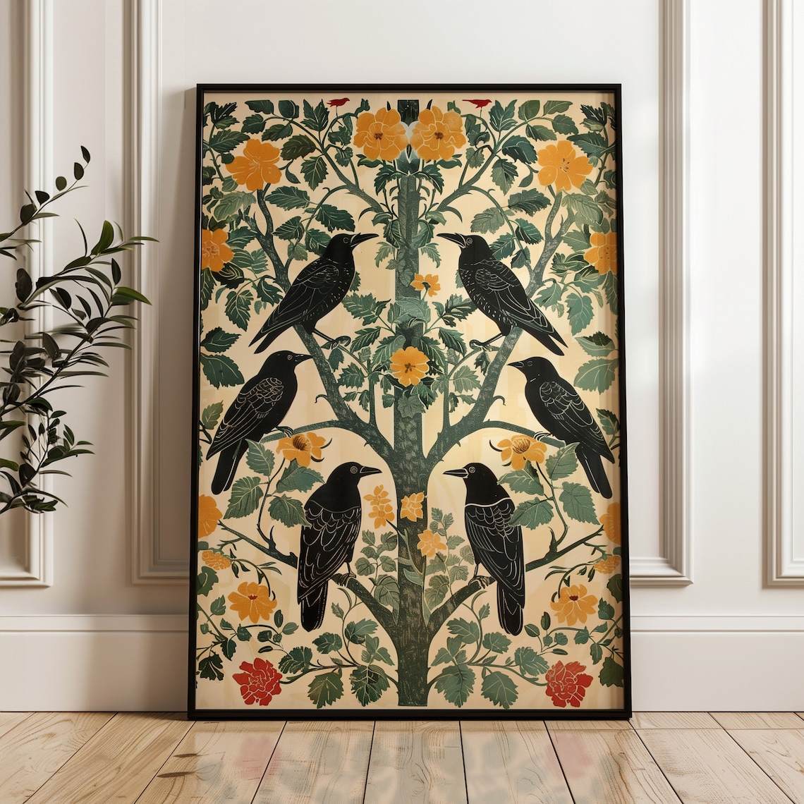 Crows In Floral Tree Vintage Nouveau Art Print