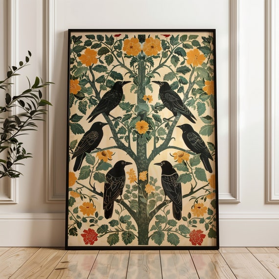 Crows In Floral Tree Vintage Nouveau Art Print