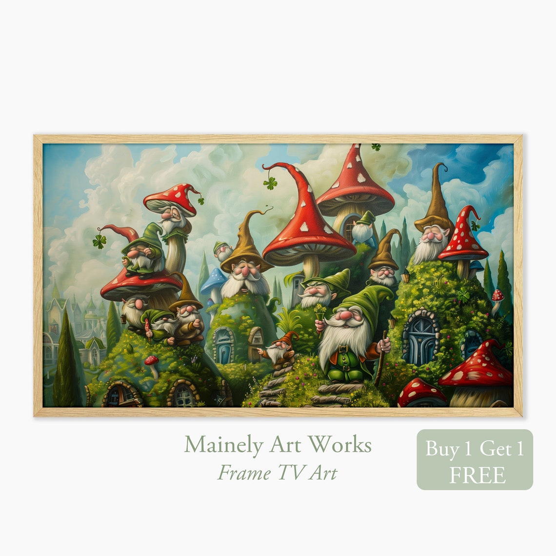 Leprechaun Mushroom Village Fantasy St Patricks Day Magic Poster