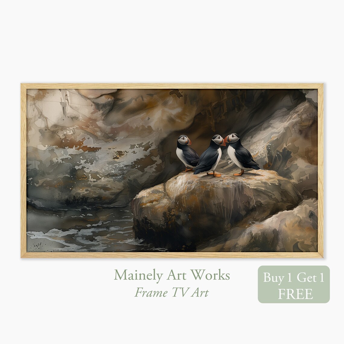 Puffin Seascape, Coastal Nautical Art Print