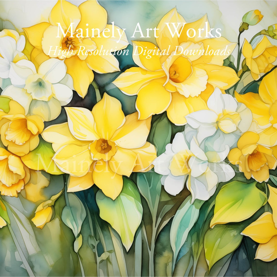 Bright Yellow Daffodil Bouquet Spring Floral Watercolor Poster - Image 3