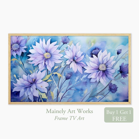 Purple Asters Watercolor Painting Violet Blooms Summer Floral Wall Art Print