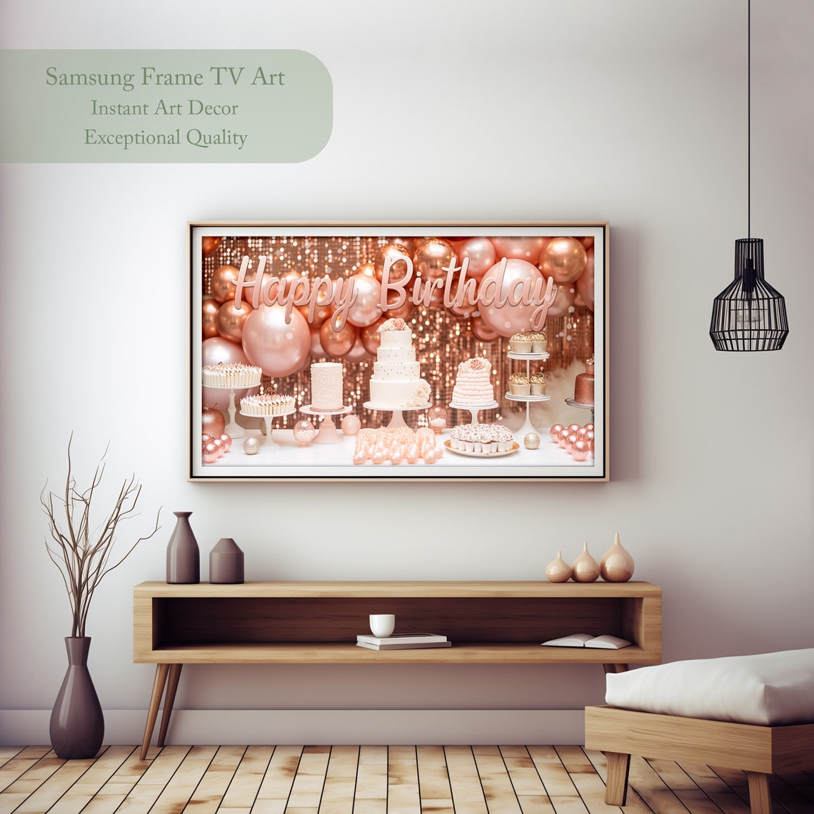 Birthday Frame Tv Art Happy Birthday For Frame Tv Pink Balloons Rose Gold Balloons Cakes Birthday Party Decor For Girl Or Woman - Image 3