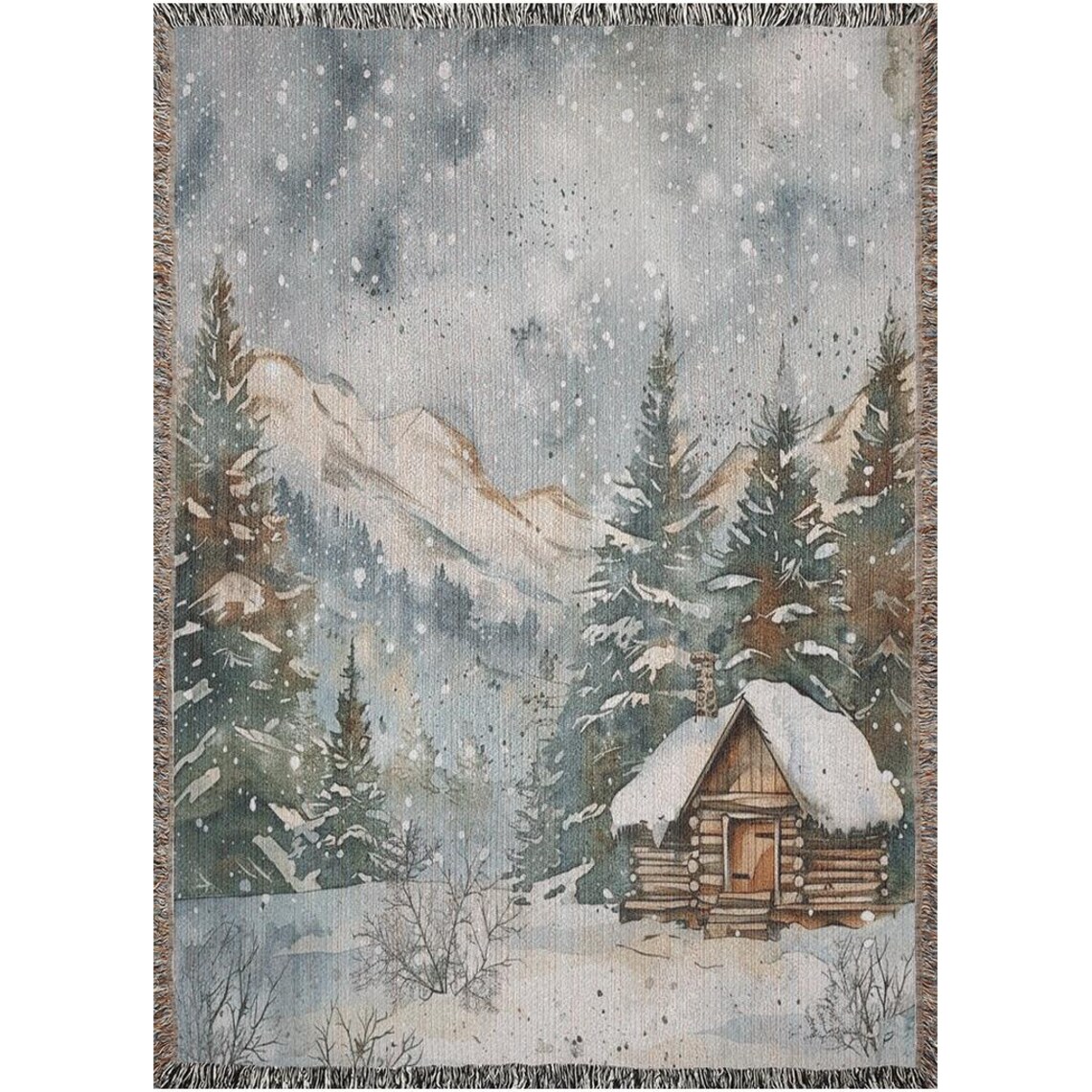 Winter Cabin Blanket, Holiday Seasonal Art Print