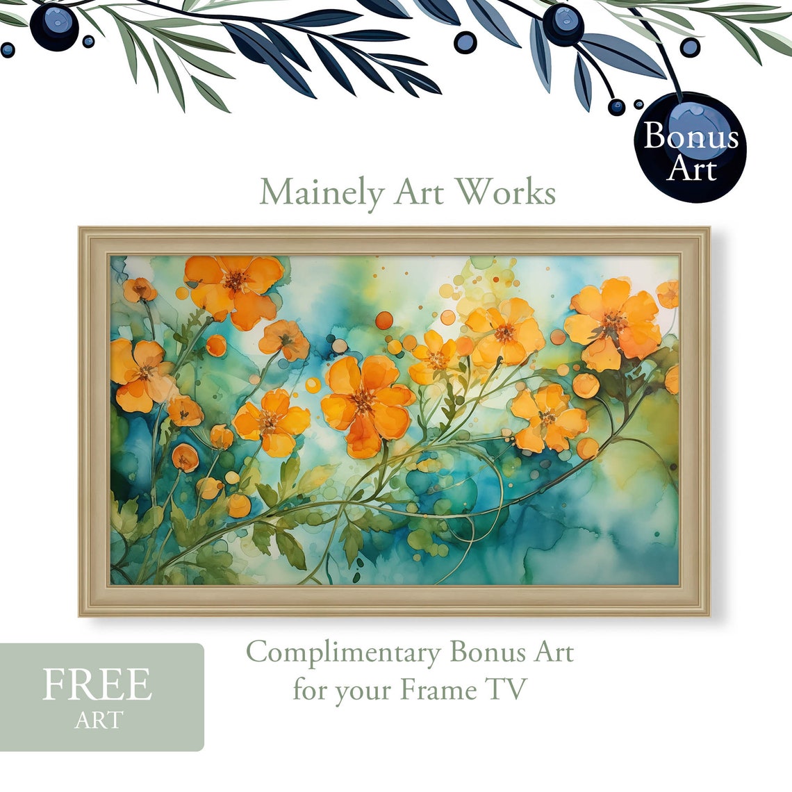 Bright Orange Marigold Bloom Watercolor Fall Floral Garden Poster - Image 2