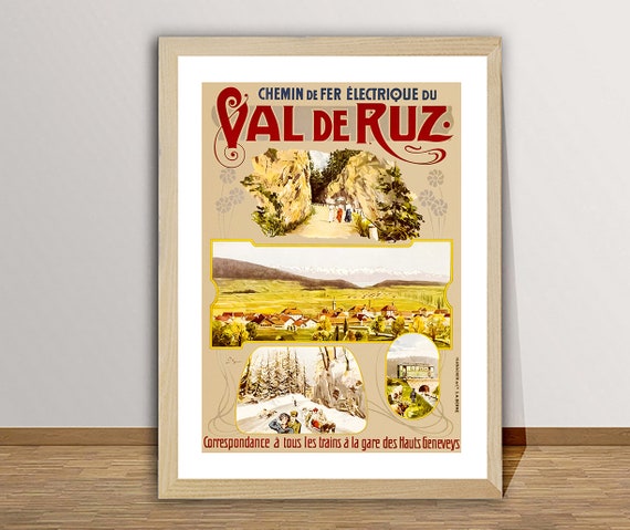 Val De Ruz Suisse Vintage Travel Poster Poster Paper Or Print Gift Idea