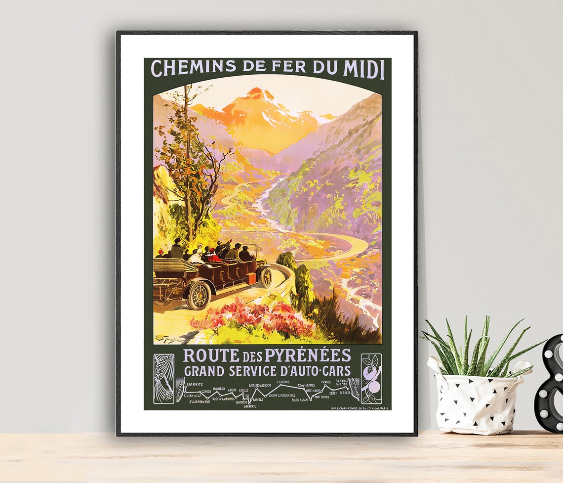 Chemins de Fer du Midi Pyrenees Mountain Road Auto Car Travel Poster