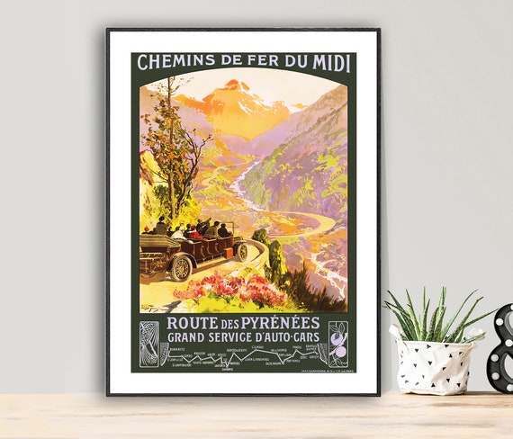 Route De Pyrenees Grand Service Dauto Cars Vintage Travel Poster Poster Paper Or Print Gift Idea Wall Decor