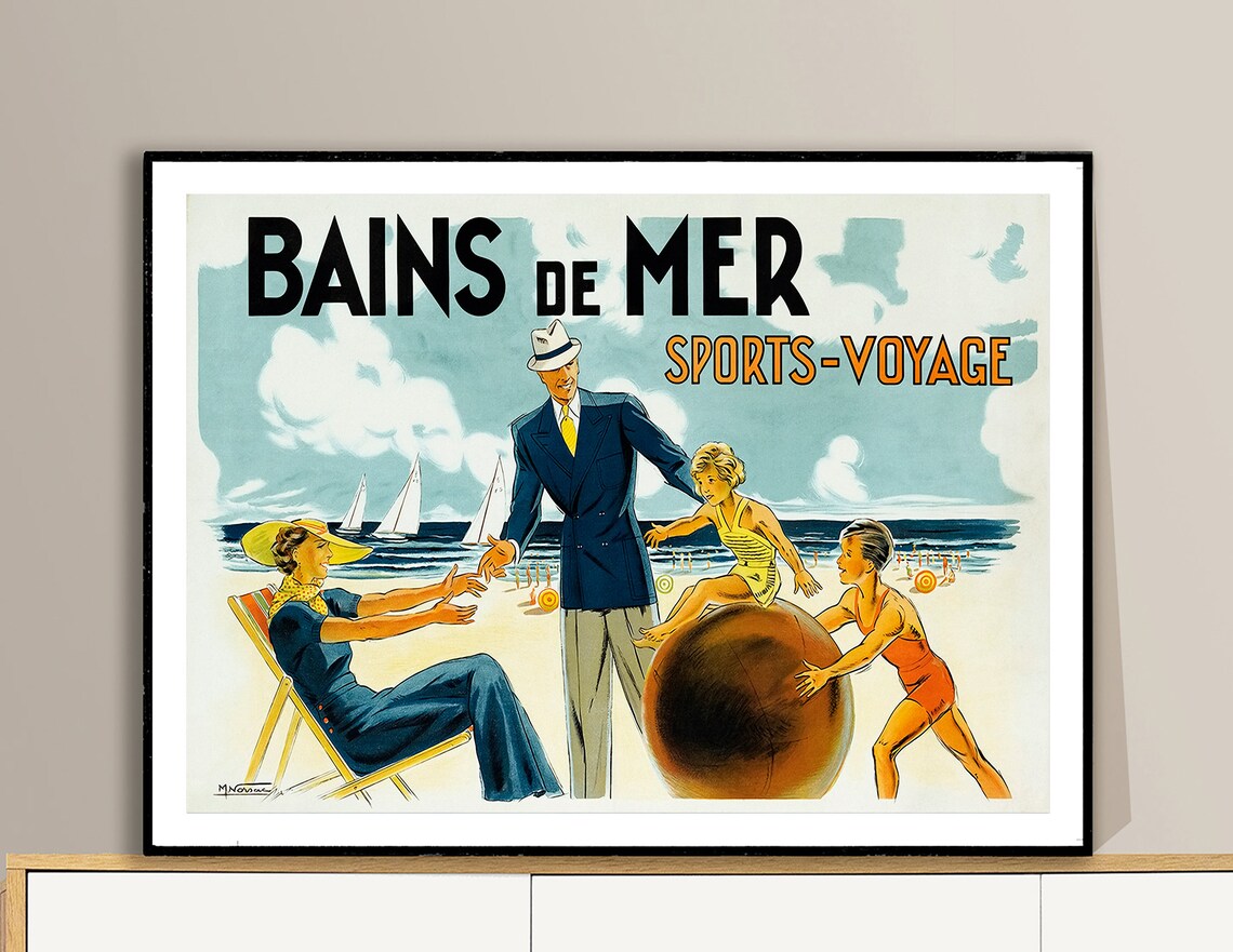 Bains de Mer Sports Voyage French Beach Family Ball Play Art Print - Image 2