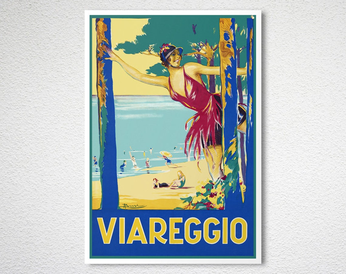 Viareggio Tuscany Beach Scene Vintage Art Deco Seaside Poster - Image 2