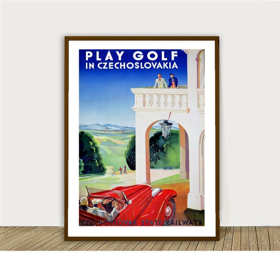 Play Golf In Czechoslovakia Vintage Travel Poster Czechoslovakia Poster Wall Art Print Gift Idea