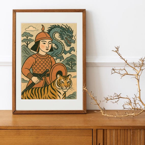 Japanese Mythology Samurai Dragon Art Print