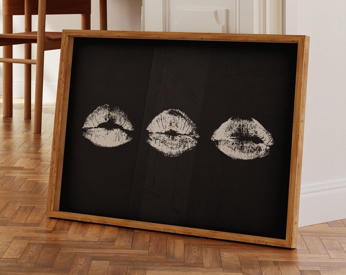 White Lipstick Kiss Marks Black Bold Fashion Makeup Room Poster