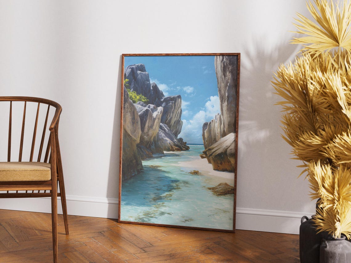 Seychelles Granite Boulders Turquoise Cove Tropical Beach Poster
