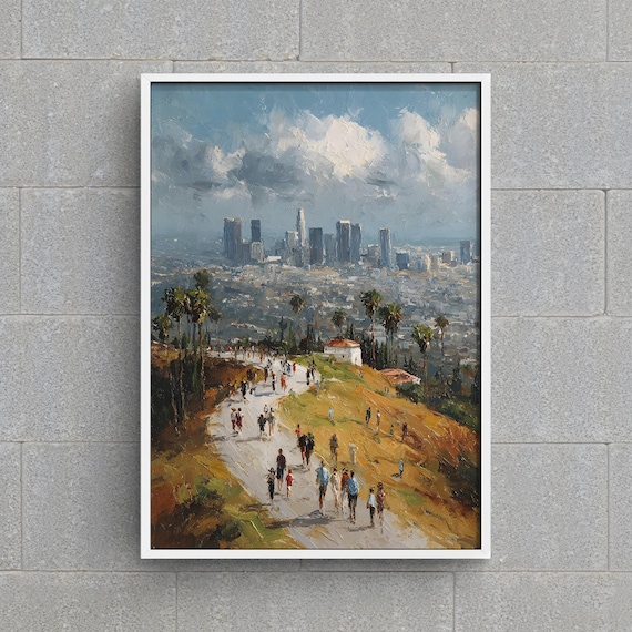 Los Angeles Cityscape Art Print Downtown La Skyline Painting Urban Landscape Wall Decor Hollywood Hills Travel