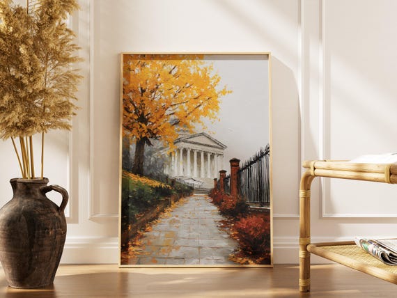 Richmond Virginia Capitol Print Autumn In Square Art Vintage Neoclassical Building Painting History Gift