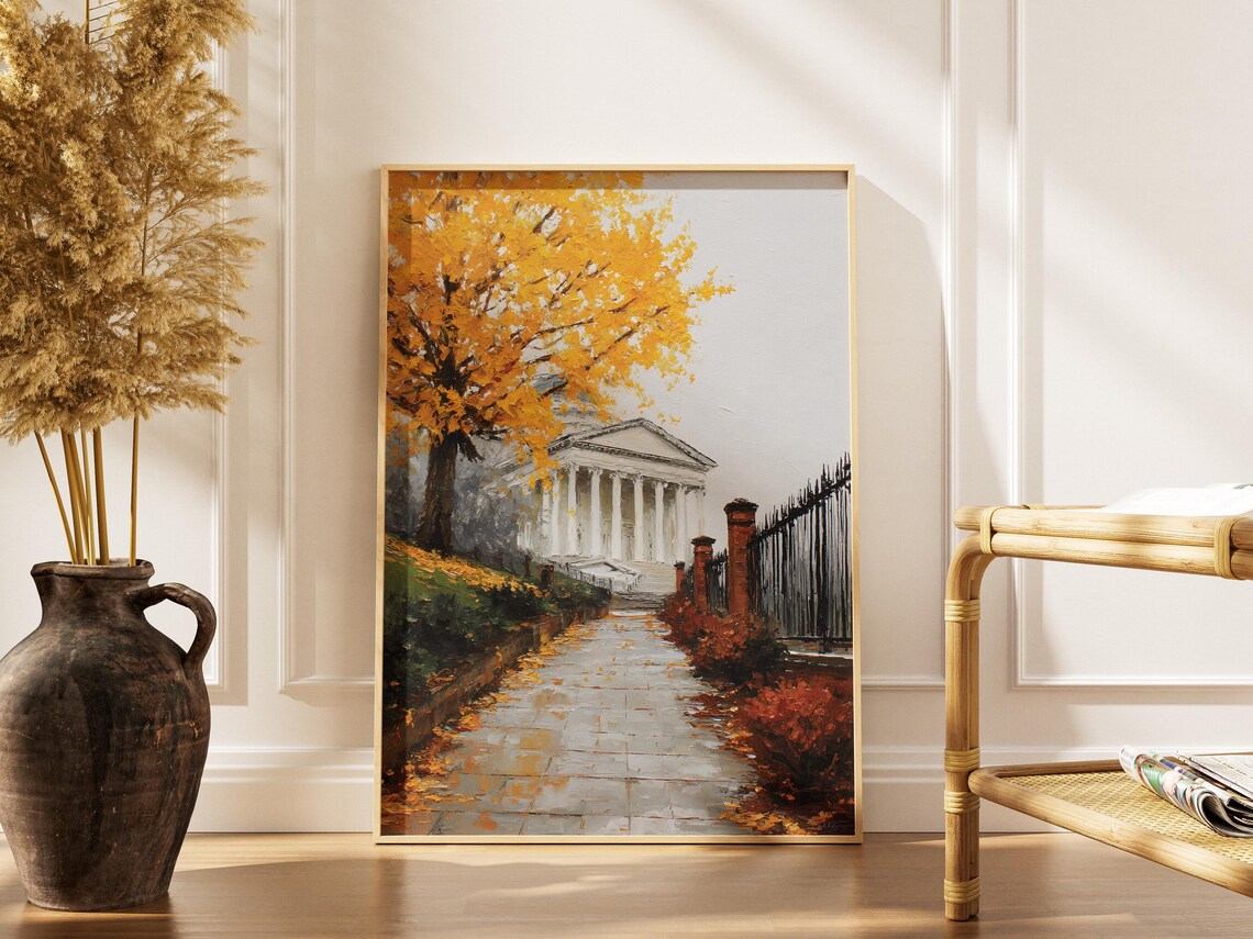 Virginia State Capitol Richmond Autumn Golden Tree Oil Painting Poster