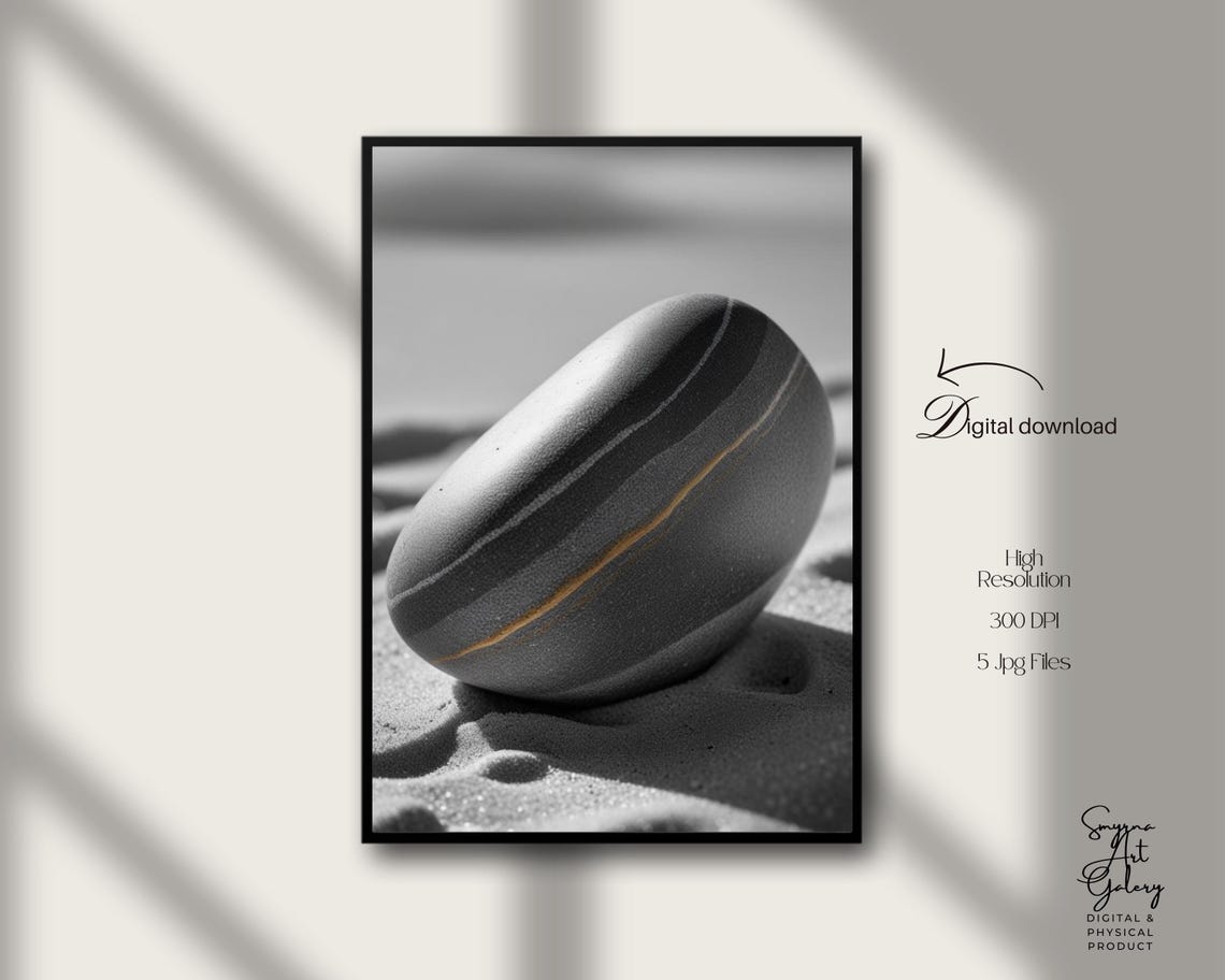 Black And White Striped Stone Minimalist Zen Sand Photo Poster