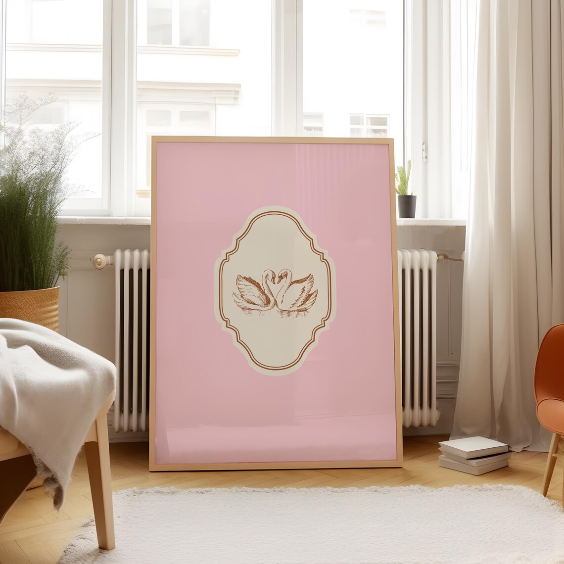 Vintage Swan Pair Heart Motif Pink Ornate Vertical Love Poster - Image 4
