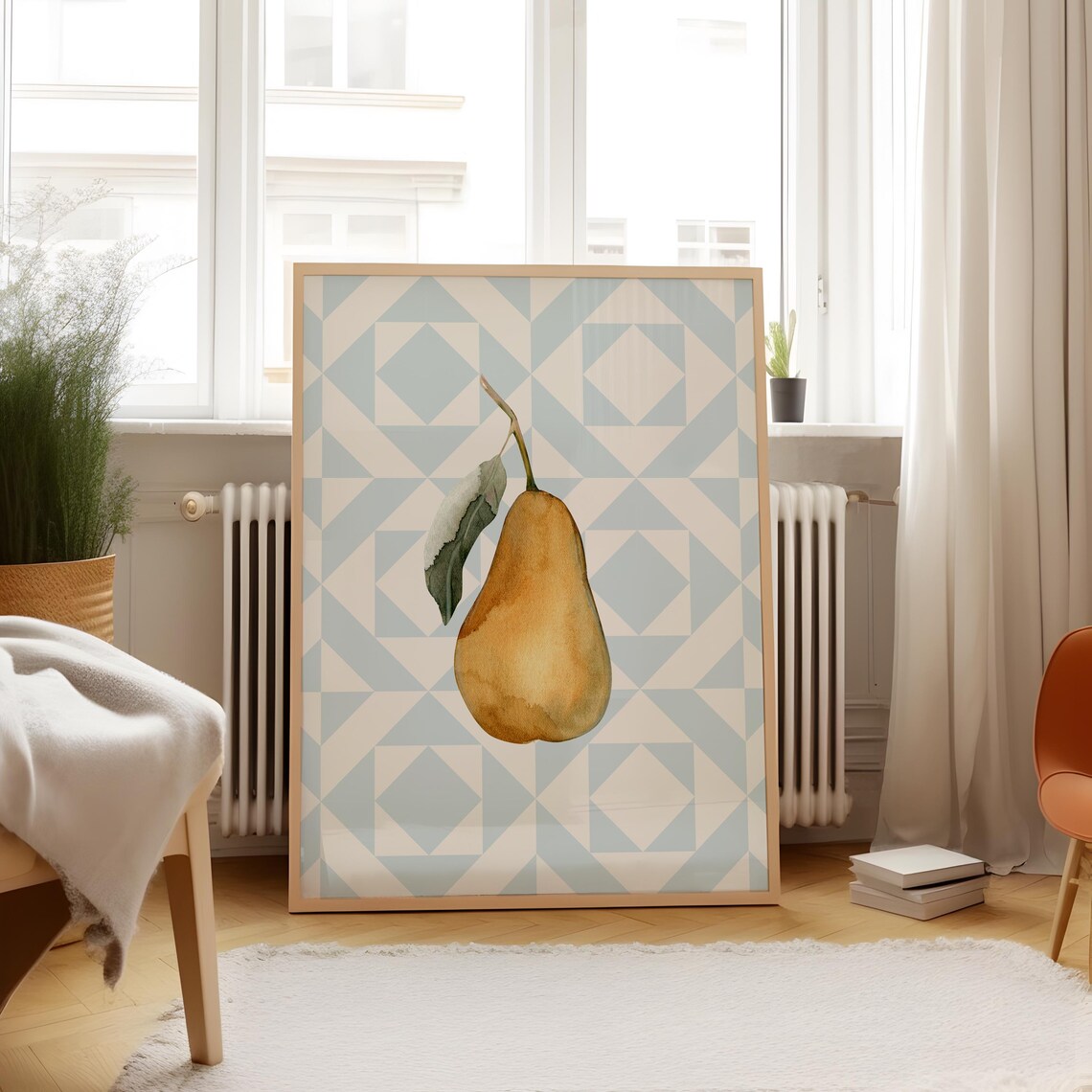 Blue Quilted Pear Illustration, Kitchen Decor - Image 5