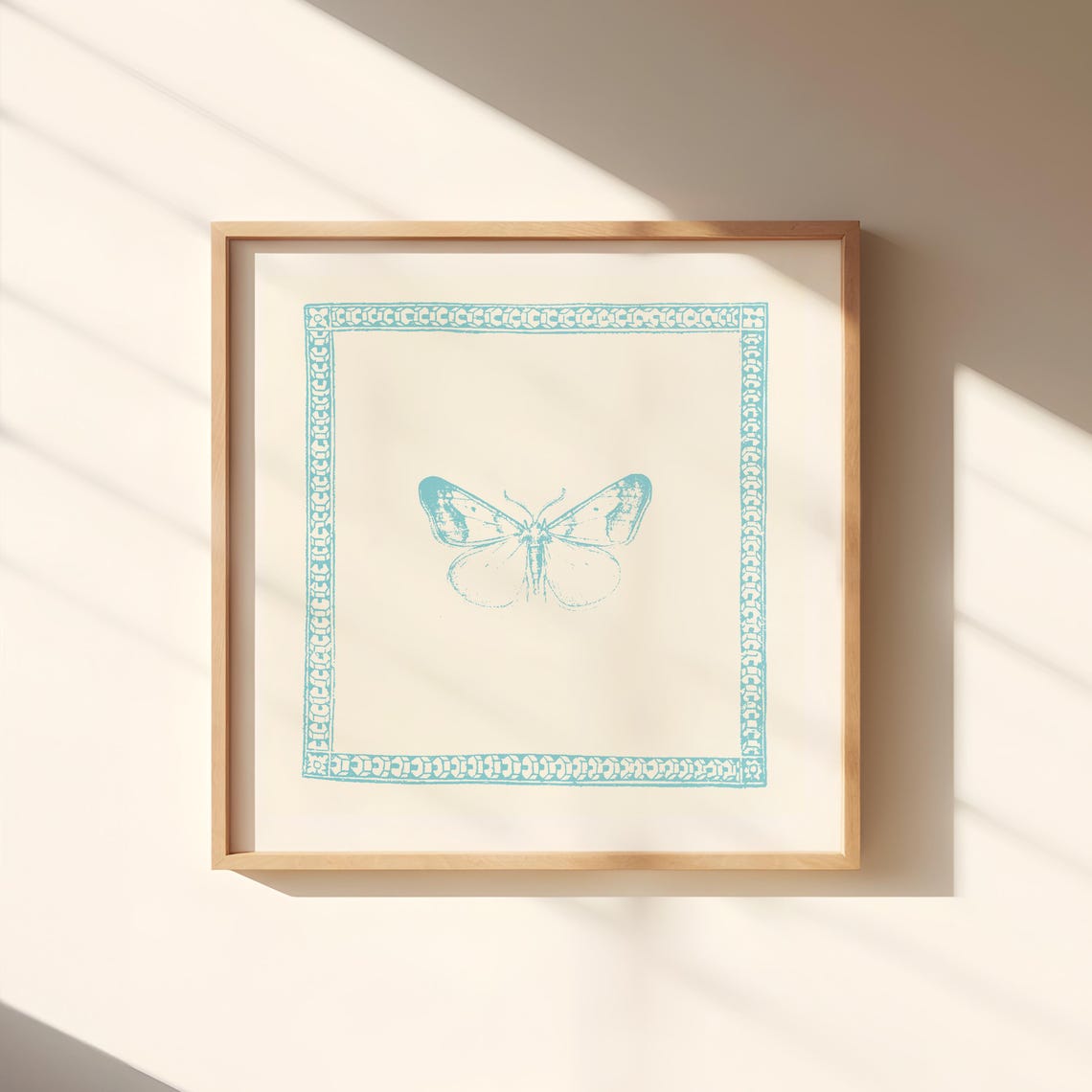 Baby Blue Minimal Butterfly Square Thin Line Illustration Poster - Image 2