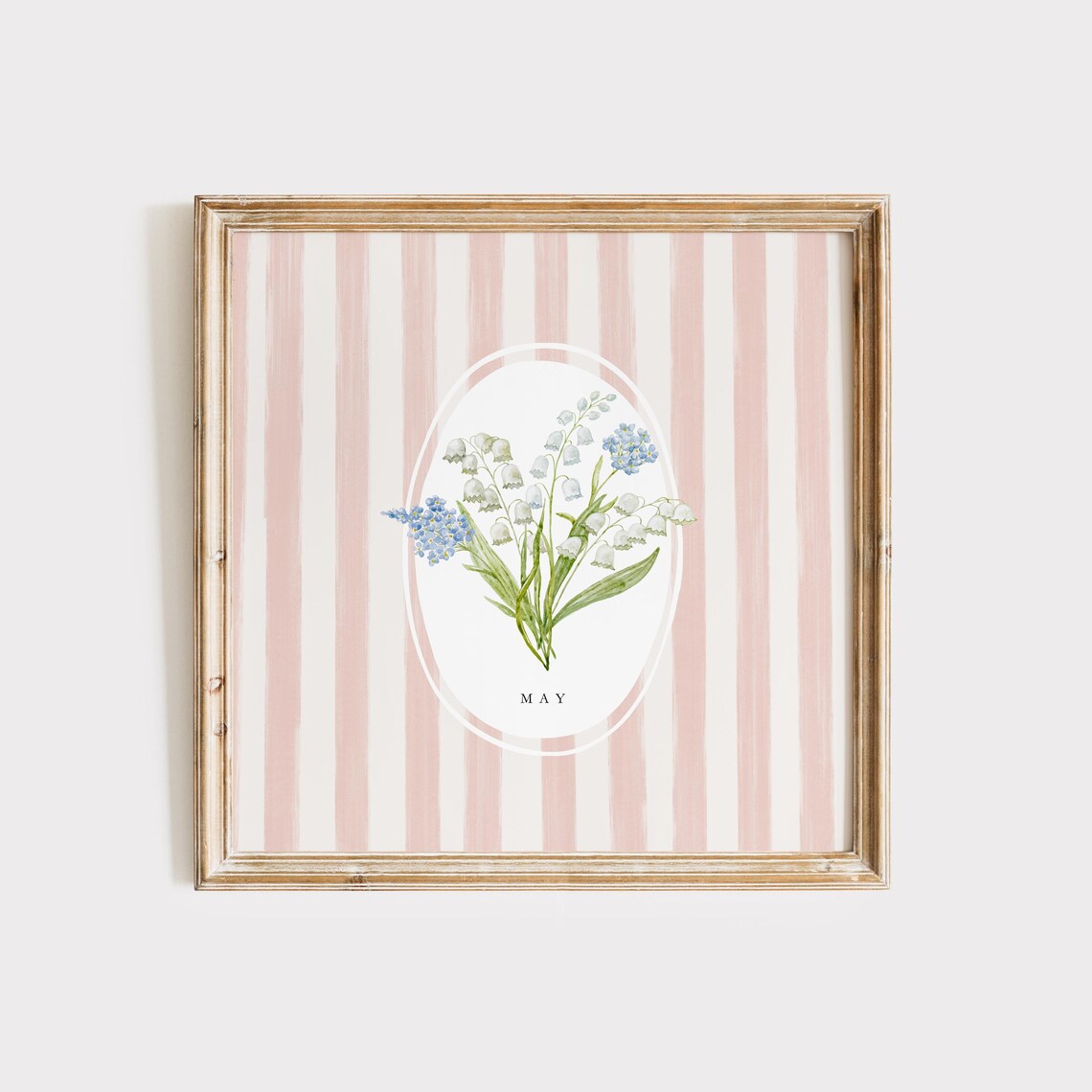May Lily Of The Valley Birth Flower Blush Stripe Botanical Poster