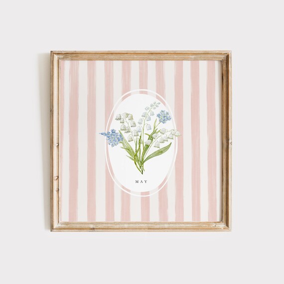 May Lily Of The Valley Birth Flower Blush Stripe Botanical Poster