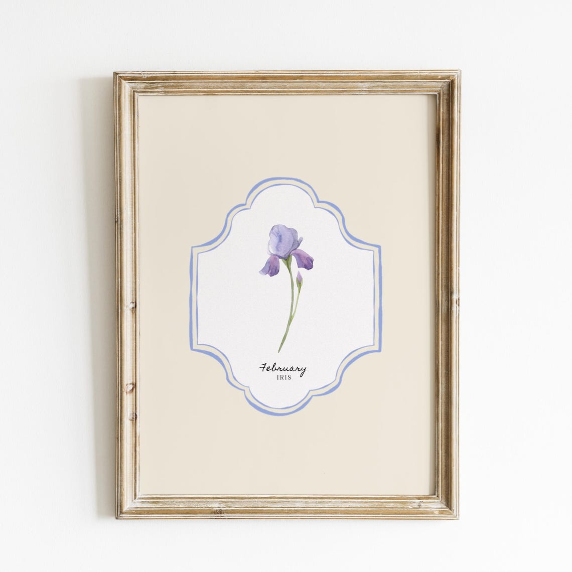 February Iris Birth Flower Cream Watercolor Botanical Wall Art Print