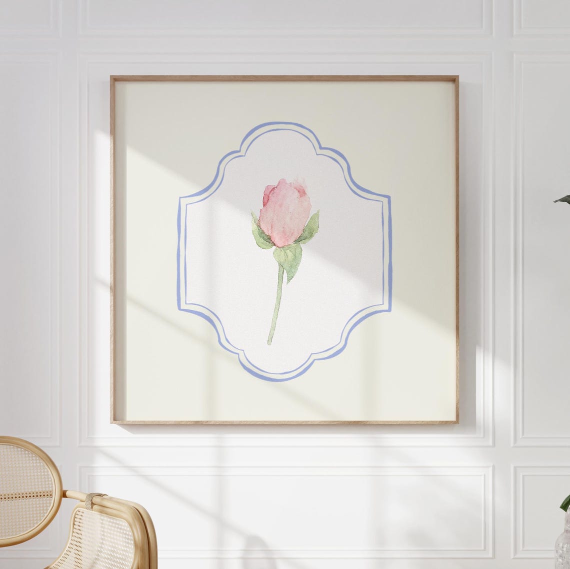 Pink Rosebud Watercolor Single Bloom Medallion Botanical Poster - Image 4
