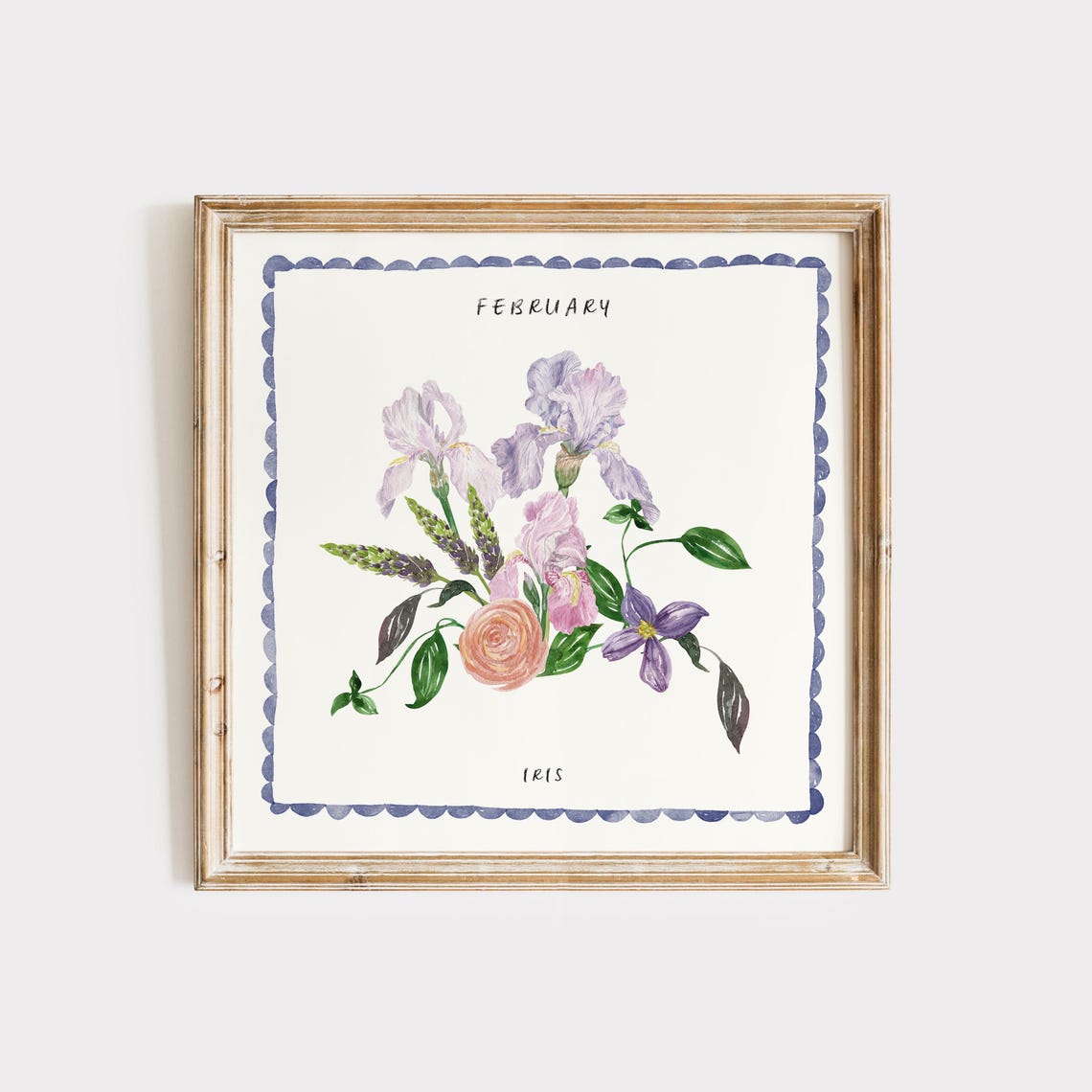 February Iris Birth Flower Bouquet Watercolor Botanical Print