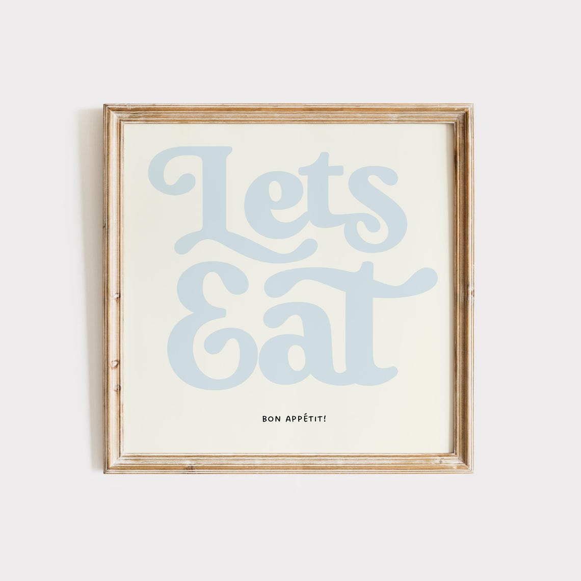 Lets Eat Retro Script Pale Blue on Cream Bon Appetit Kitchen Poster