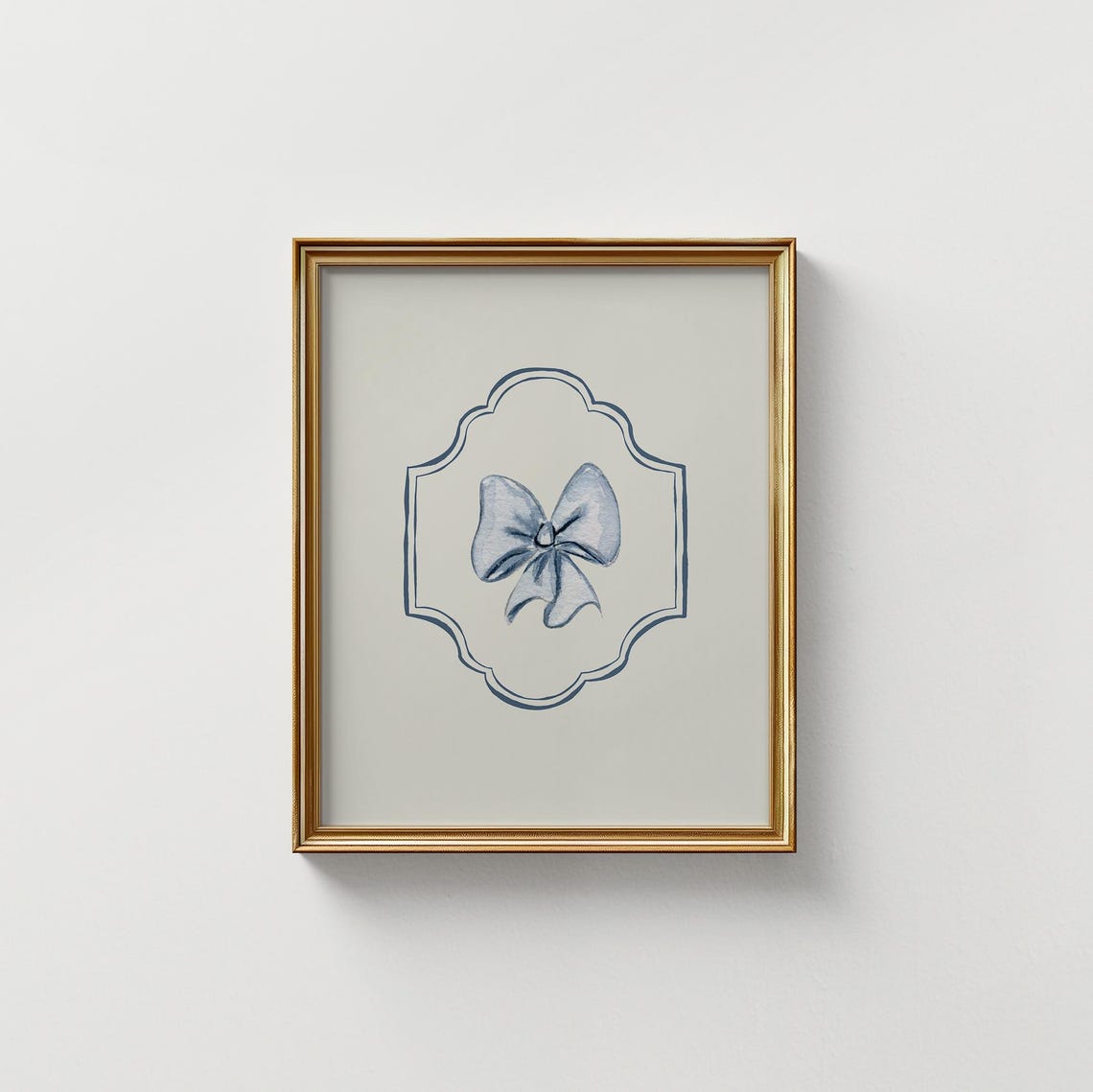Watercolor Blue Ribbon Bow Dark Blue Crest Feminine Nursery Wall Art - Image 5