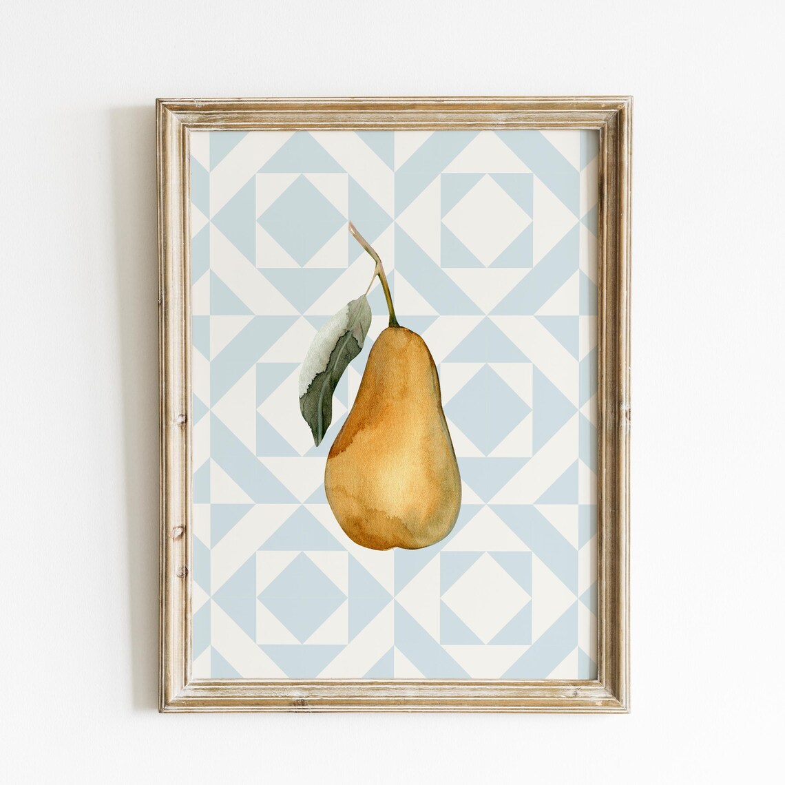 Blue Quilted Pear Illustration, Kitchen Decor