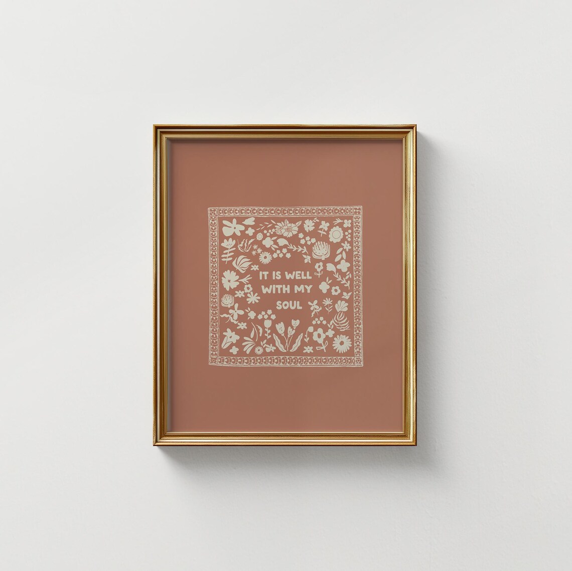 It Is Well With My Soul Cream Folk Quote Terracotta Wall Art Print - Image 4