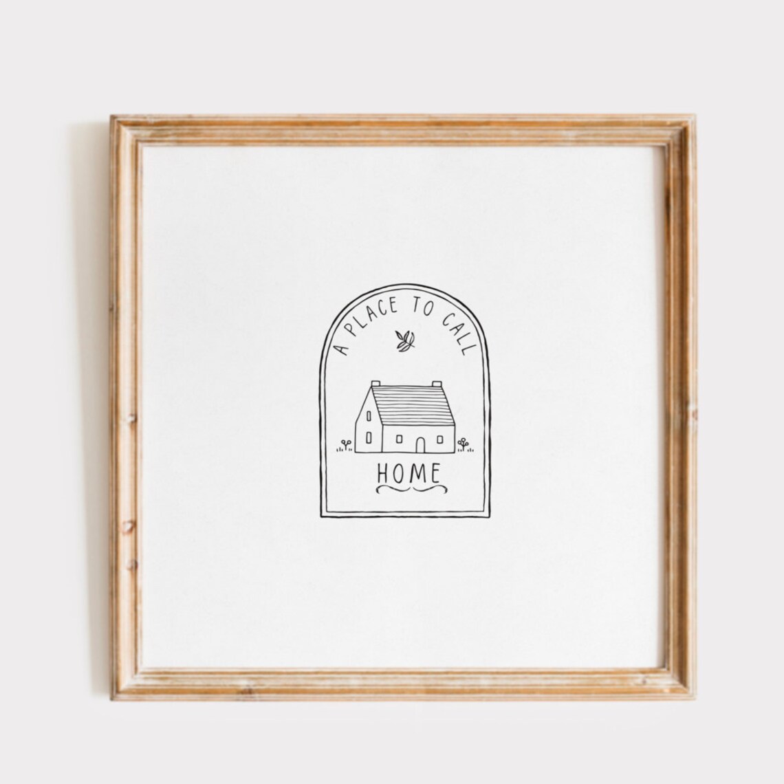 A Place to Call Home Hand Drawn Cottage Line Art Square Wall Print