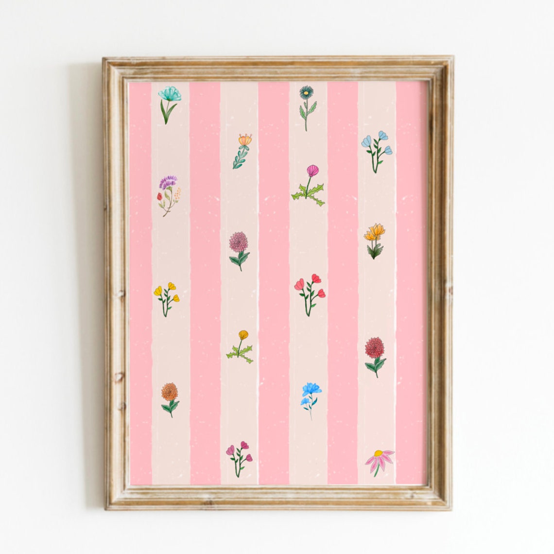 Pink Striped Wildflower Pattern Vintage Wallpaper Floral Poster - Image 2