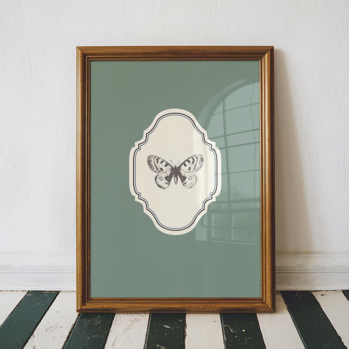 Sage Green Vertical Butterfly Illustration Print Wall Art Trendy Decor Nursery Decor Vintage - Image 2