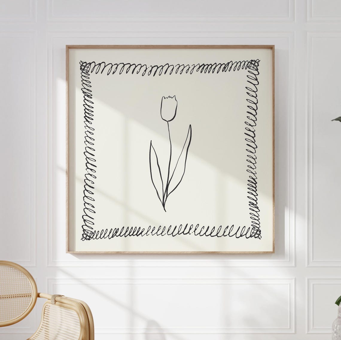 Minimal Black Line Tulip Doodle Hand Drawn Modern Wall Art Print - Image 5
